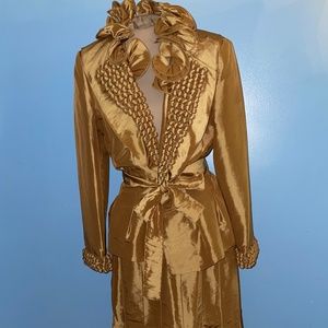 Nina Massini Gold Satin Ruffled Church Skirt Set